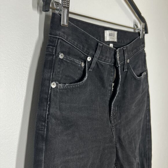 Agolde Sz 26 Cherie High Rise Straight Leg Distressed Jeans Distortion Black - Picture 4 of 9
